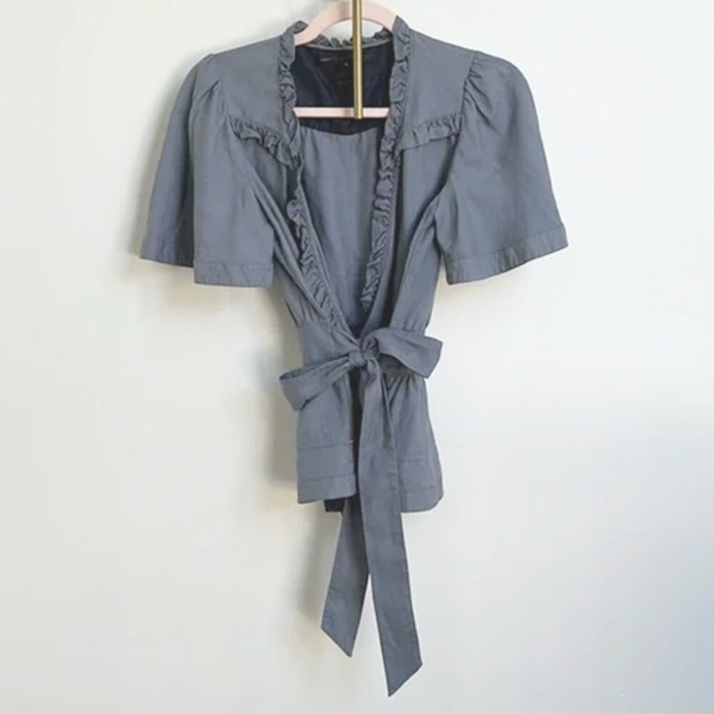 Marc by Marc Jacobs - Silk Blue Ruffle Wrap Top Sz 8